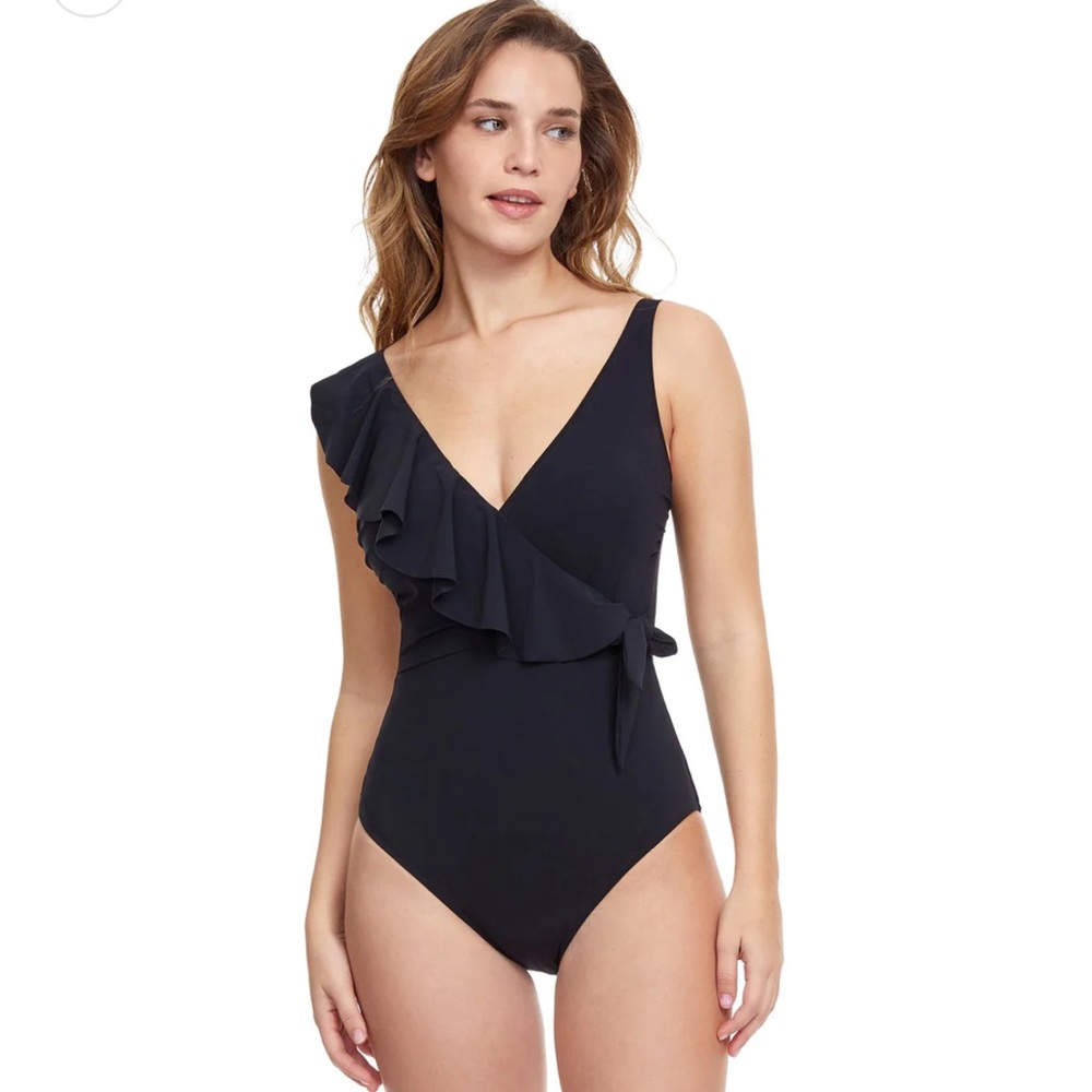 PROFILE BY GOTTEX TUTTI FRUTTI V-NECK SURPLICE RUFFLE ONE PIECE SWIMSUIT
